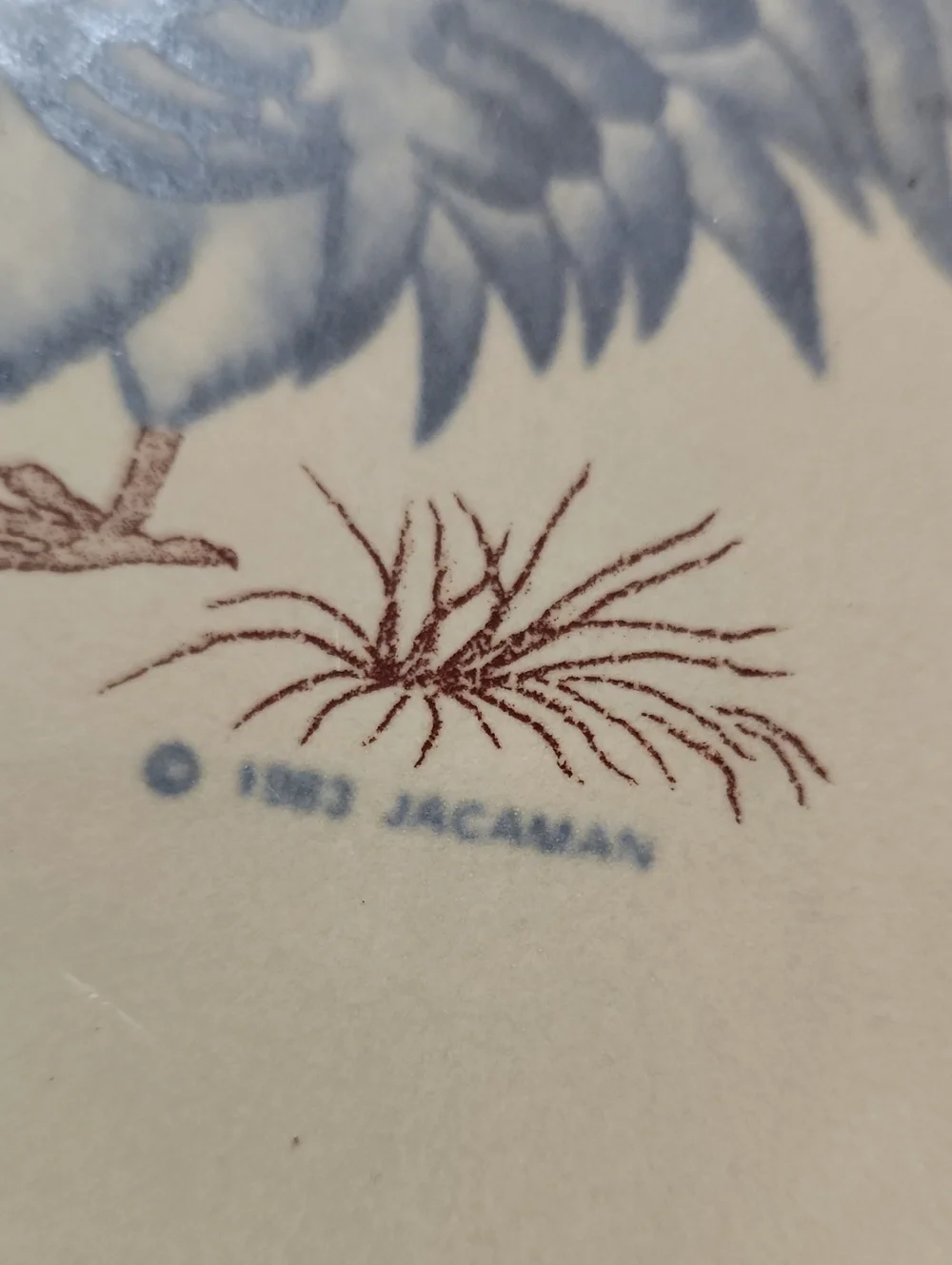 Vintage 1983 Jacaman Pie Dish Rooster Chicken Blue & Red